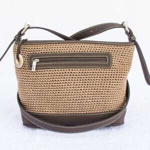 Small Purse Vintage THE SAK 100% Nylon Tan Crochet Brown Shoulder Bag Handbag